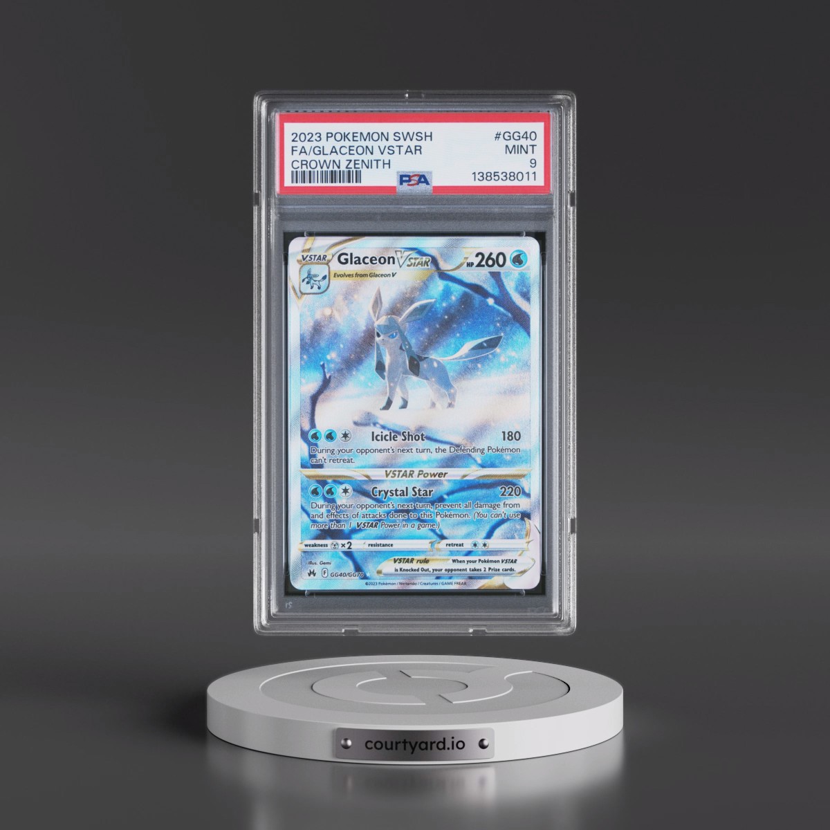 2023 Pokémon Sword and Shield Crown Zenith #GG40 Glaceon Vstar - Full Art (PSA 9 MINT)