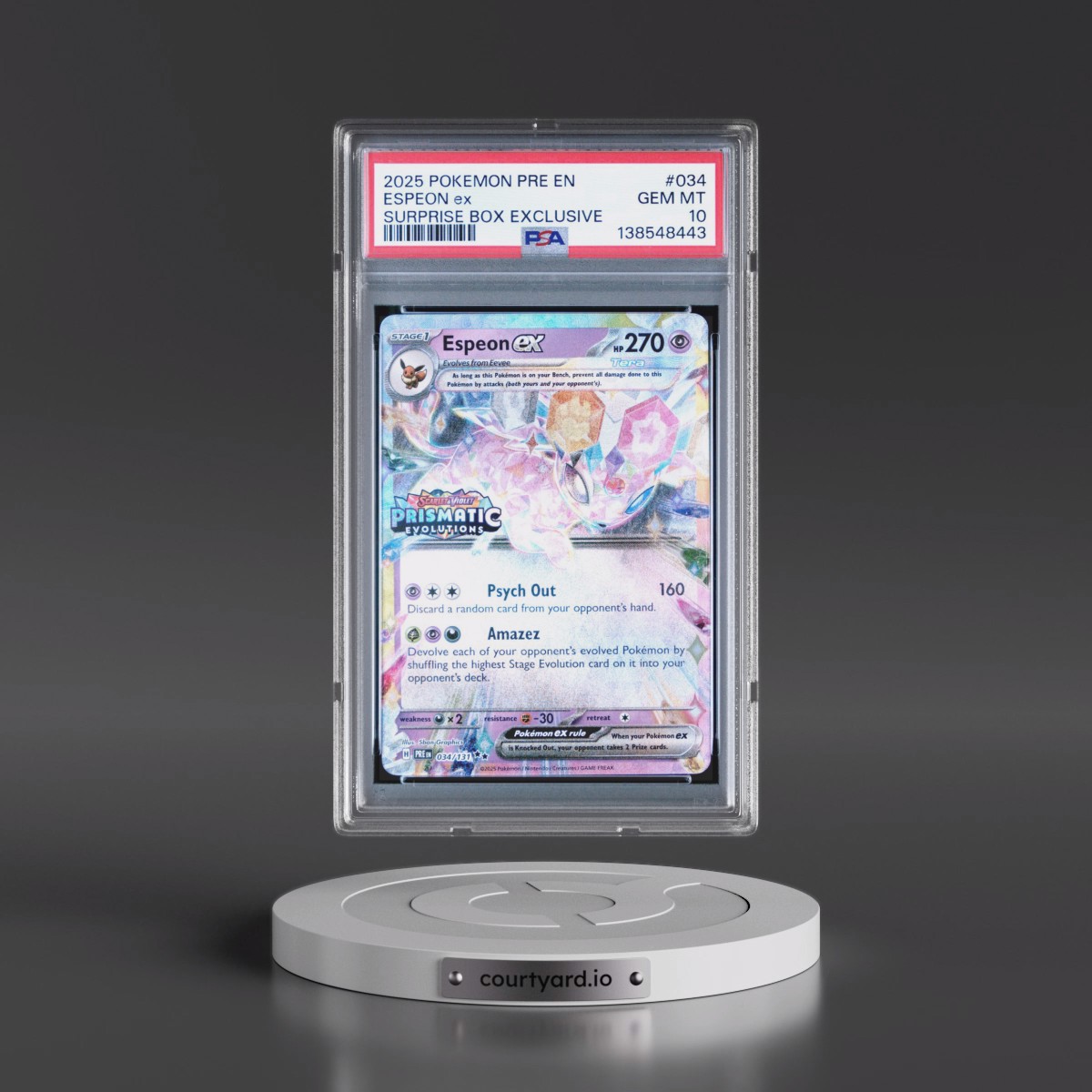 2025 Pokémon Pre EN-Prismatic Evolutions #034 Espeon EX - Holo Surprise Box Exclusive (PSA 10 GEM MINT)
