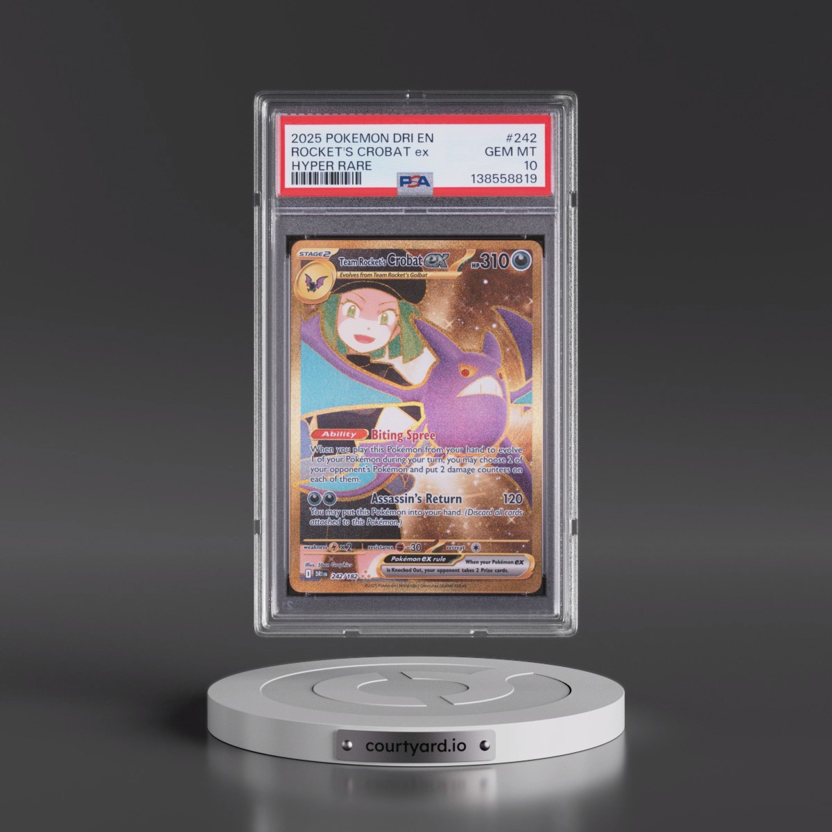 2025 Pokémon Dri EN-Destined Rivals #242 Team Rocket's Crobat EX - Holo Hyper Rare (PSA 10 GEM MINT)