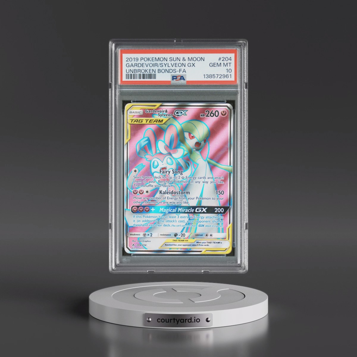 2019 Pokémon Sun & Moon Unbroken Bonds #204 Gardevoir & Sylveon GX - Holo Full Art (PSA 10 GEM MINT)