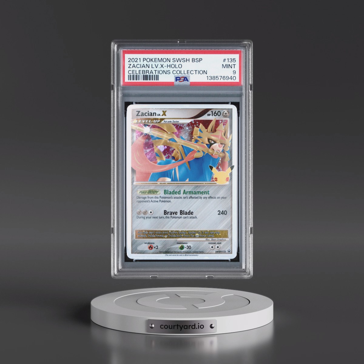2021 Pokémon Swsh Black Star Promo #135 Zacian LV.X - Holo Celebrations Collection (PSA 9 MINT)