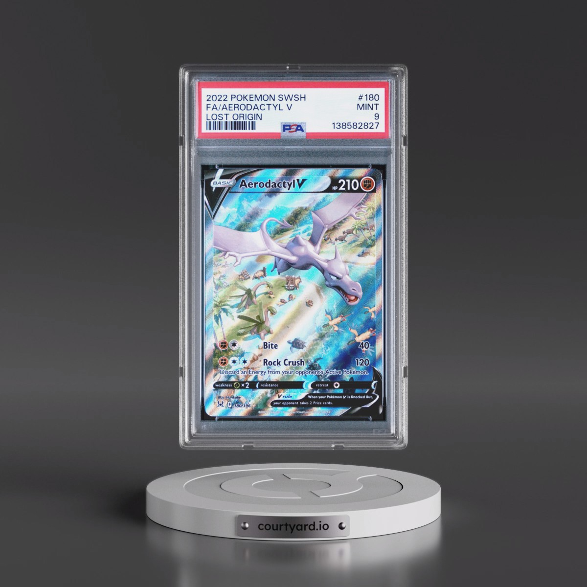 2022 Pokémon Sword & Shield Lost Origin #180 Aerodactyl V - Holo Full Art (PSA 9 MINT)