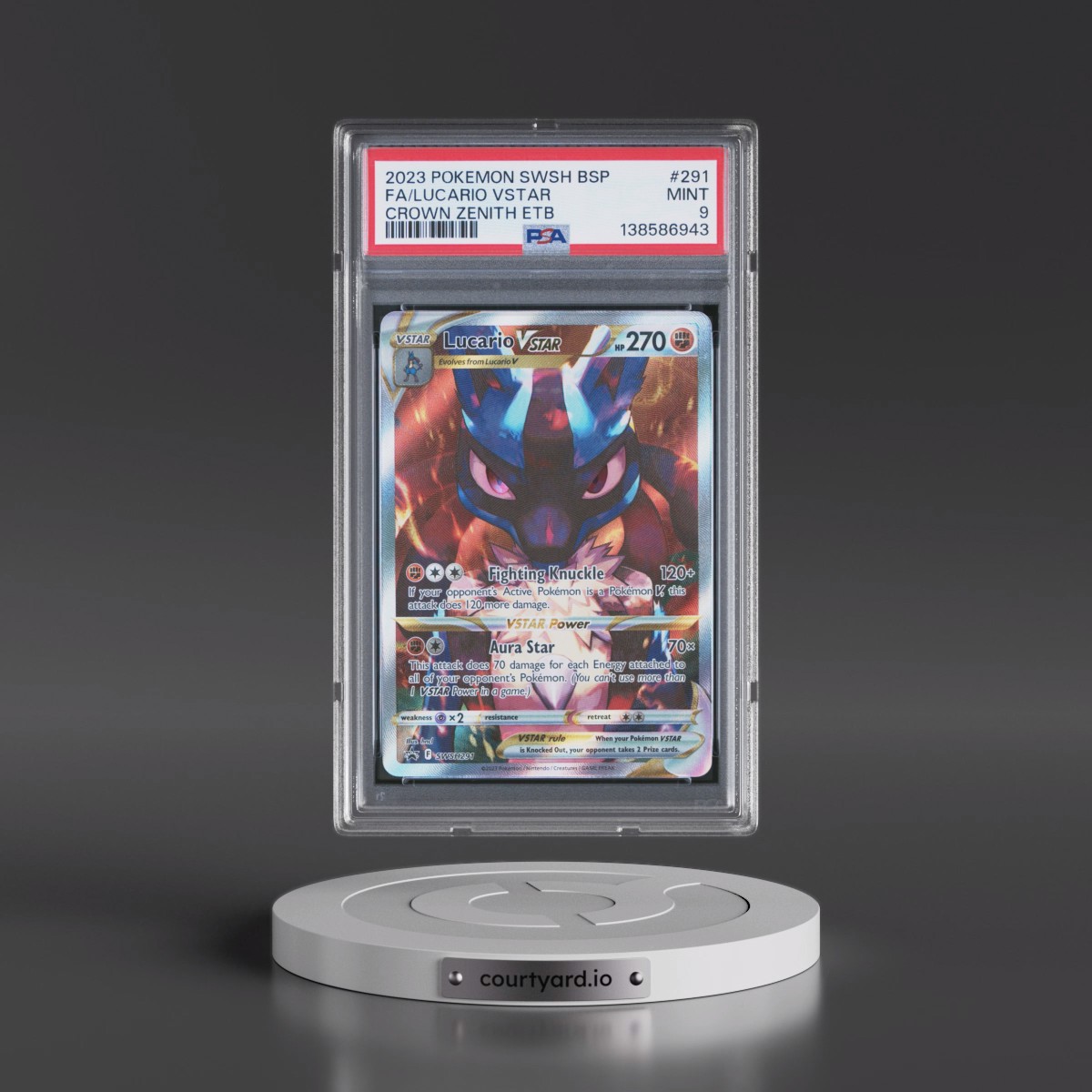 2023 Pokémon Swsh Black Star Promo #291 Lucario Vstar - Full Art Crown Zenith Elite Trainer Box (PSA 9 MINT)
