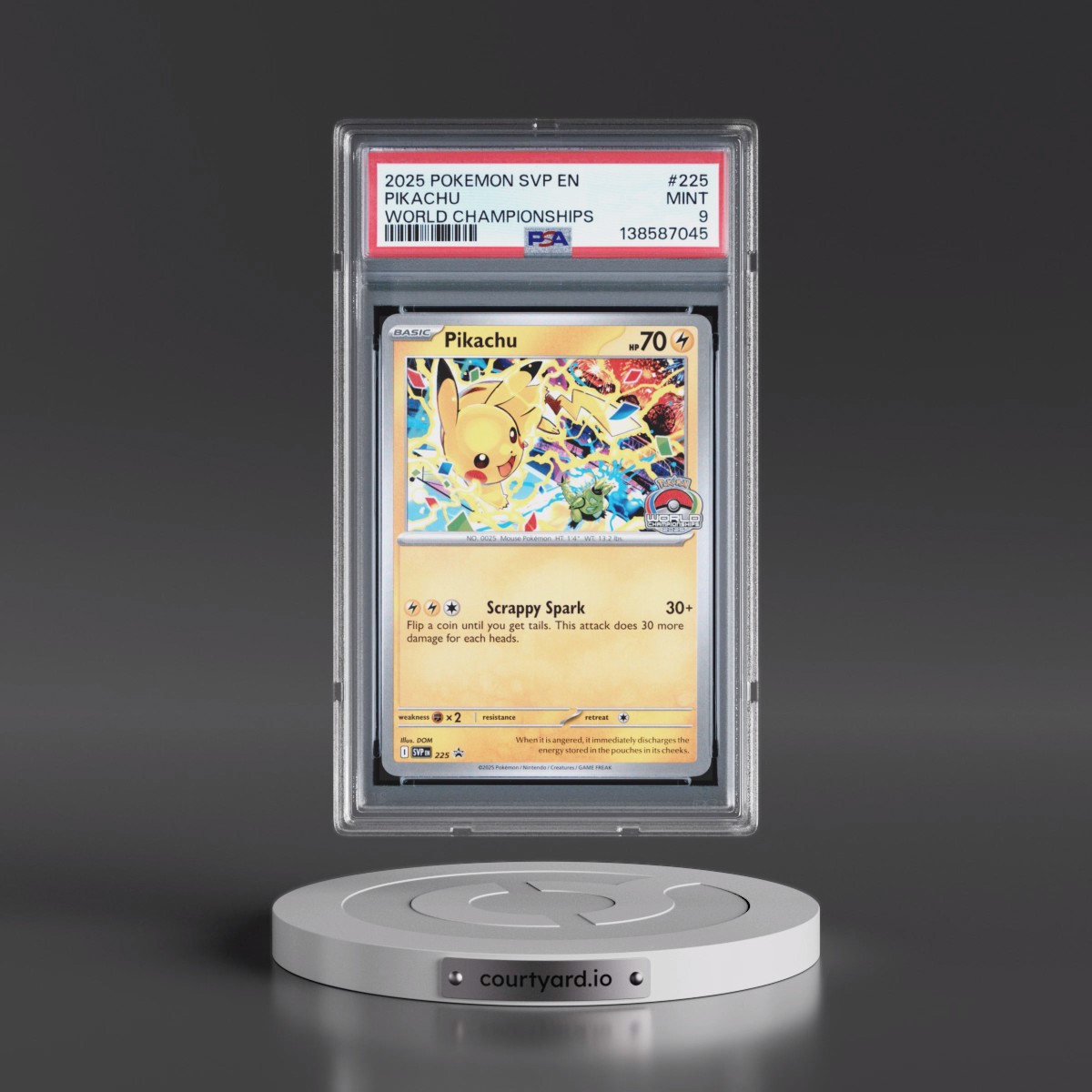 2025 Pokémon Svp EN-SV Black Star Promo #225 Pikachu - World Championships (PSA 9 MINT)