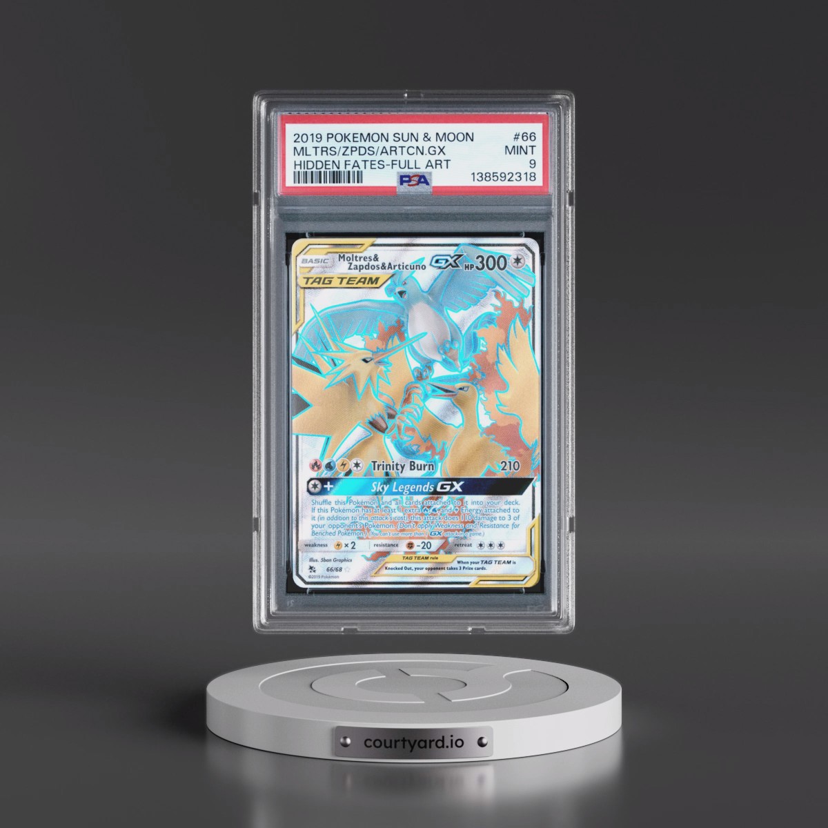 2019 Pokémon Sun & Moon Hidden Fates #66 Moltres & Zapdos & Articuno GX - Holo Full Art (PSA 9 MINT)