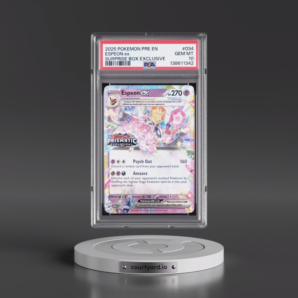 2025 Pokémon Pre EN-Prismatic Evolutions #034 Espeon EX - Holo Surprise Box Exclusive (PSA 10 GEM MINT)
