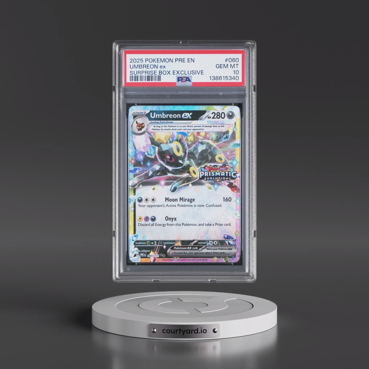 2025 Pokémon Pre EN-Prismatic Evolutions #060 Umbreon EX - Holo Surprise Box Exclusive (PSA 10 GEM MINT)