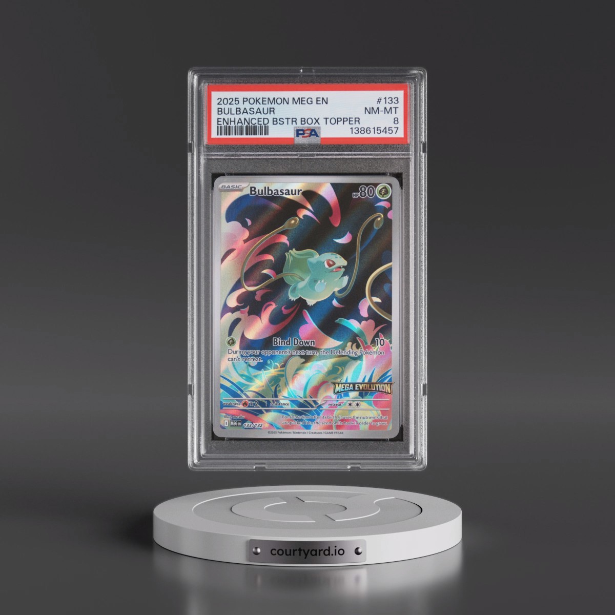 2025 Pokémon Meg EN-Mega Evolution #133 Bulbasaur - Enhanced Booster Box Topper (PSA 8 NM-MT)