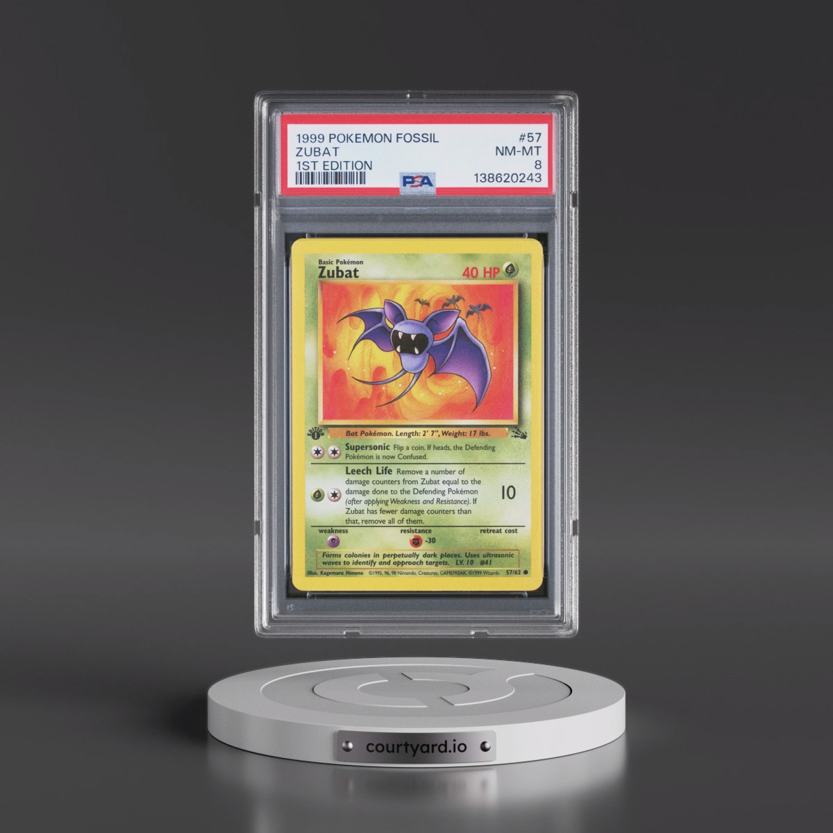 1999 Pokémon Fossil #57 Zubat - 1st Edition (PSA 8 NM-MT)