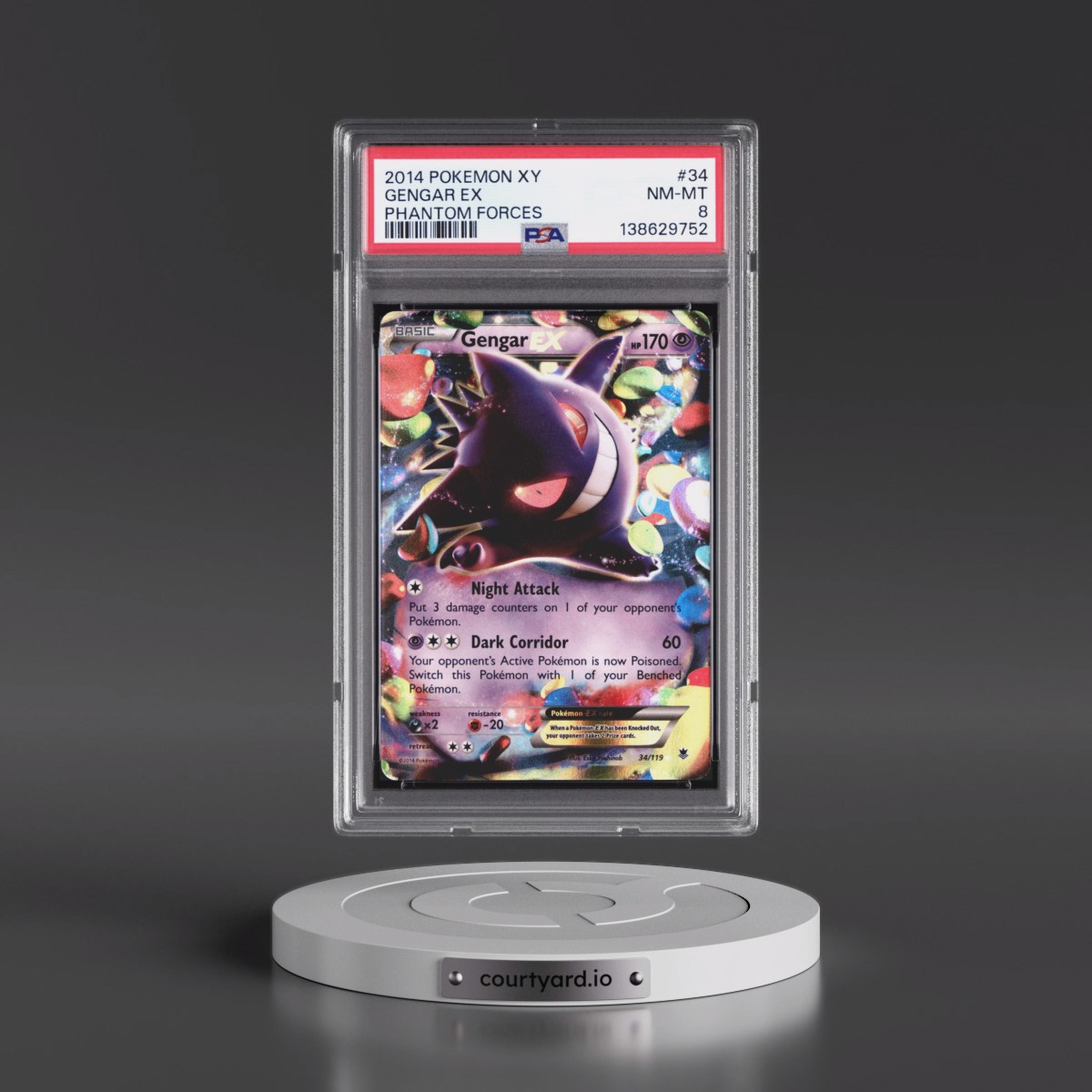 2014 Pokémon XY Phantom Forces #34 Gengar EX - Holo (PSA 8 NM-MT)