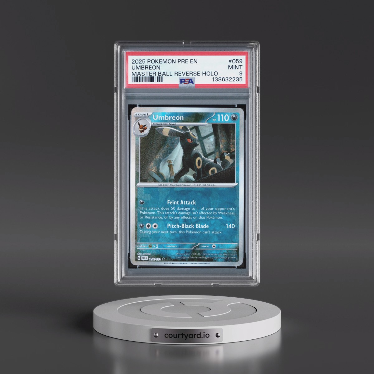 2025 Pokémon Pre EN-Prismatic Evolutions #059 Umbreon - Reverse Holo Master Ball (PSA 9 MINT)
