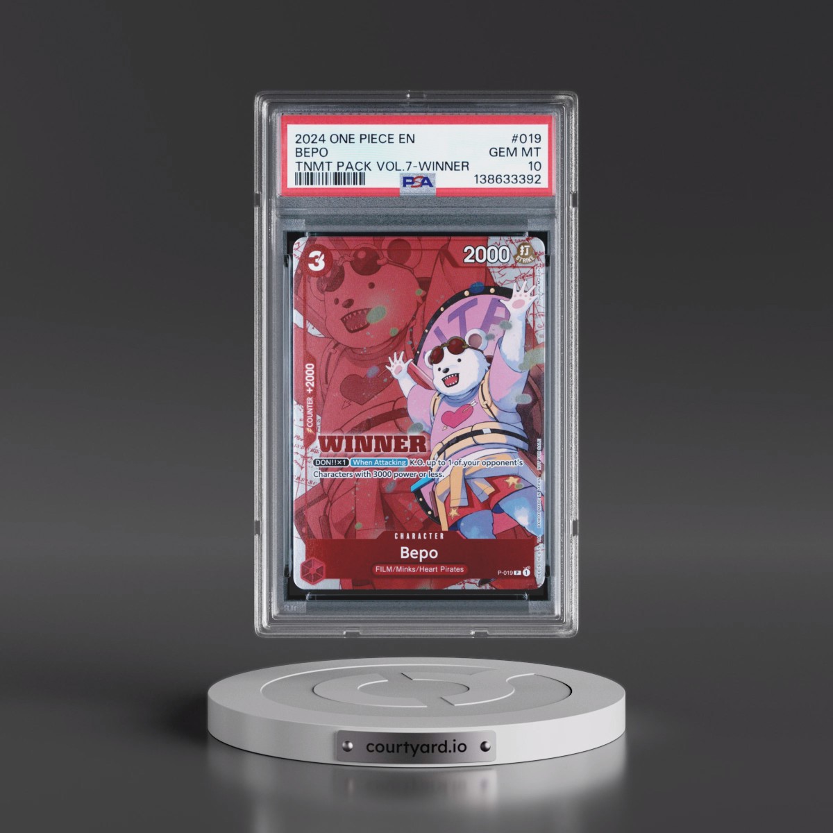 2024 One Piece Tournament Pack Vol.7 #019 Bepo - Winner (PSA 10 GEM MINT)