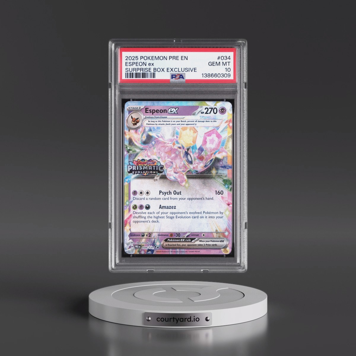 2025 Pokémon Pre EN-Prismatic Evolutions #034 Espeon EX - Holo Surprise Box Exclusive (PSA 10 GEM MINT)