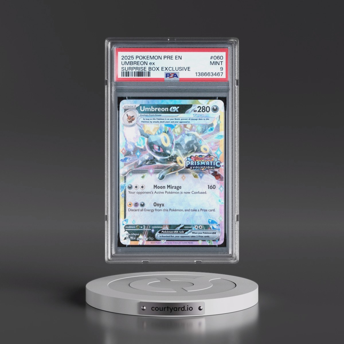 2025 Pokémon Pre EN-Prismatic Evolutions #060 Umbreon EX - Holo Surprise Box Exclusive (PSA 9 MINT)
