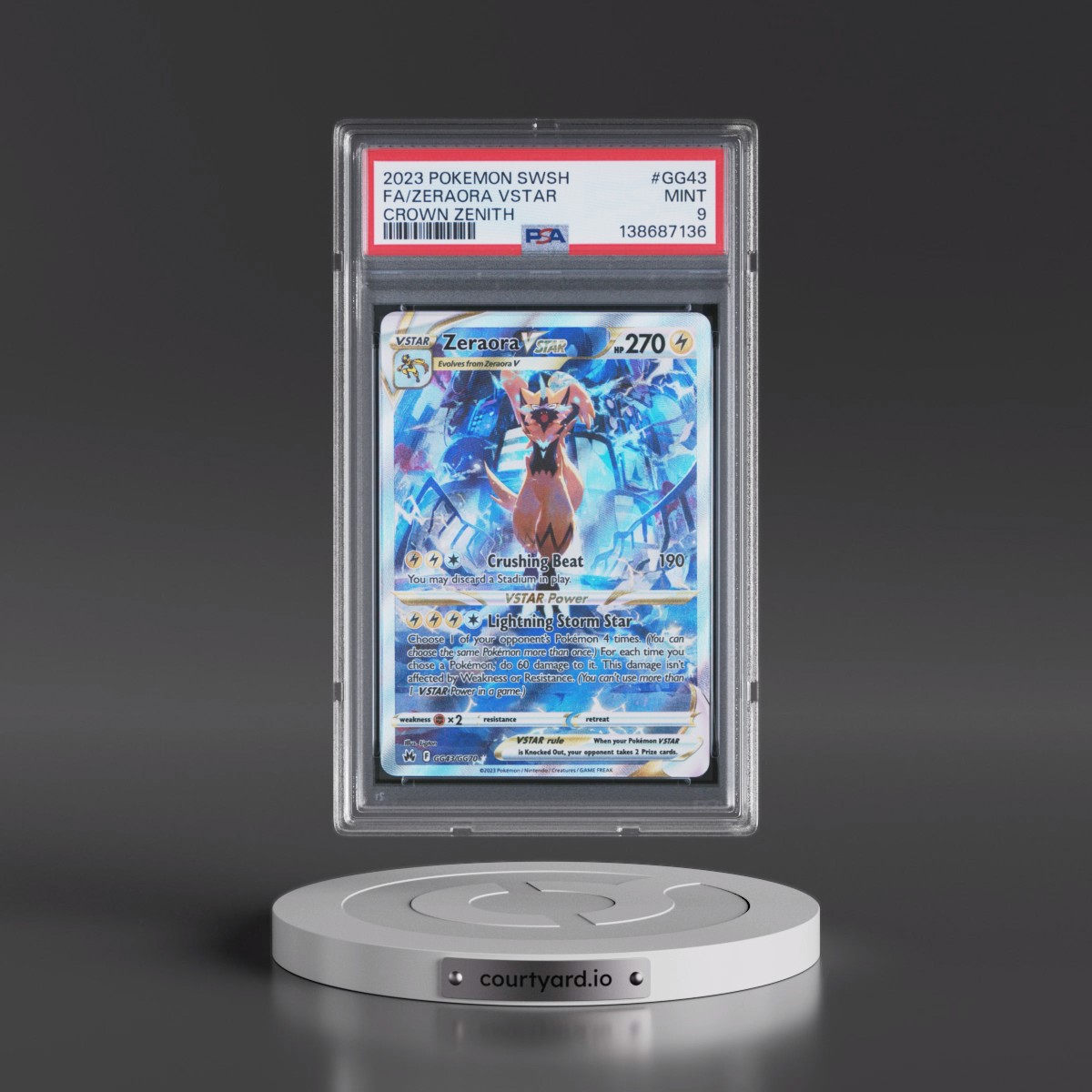 2023 Pokémon Sword and Shield Crown Zenith #GG43 Zeraora Vstar - Full Art (PSA 9 MINT)