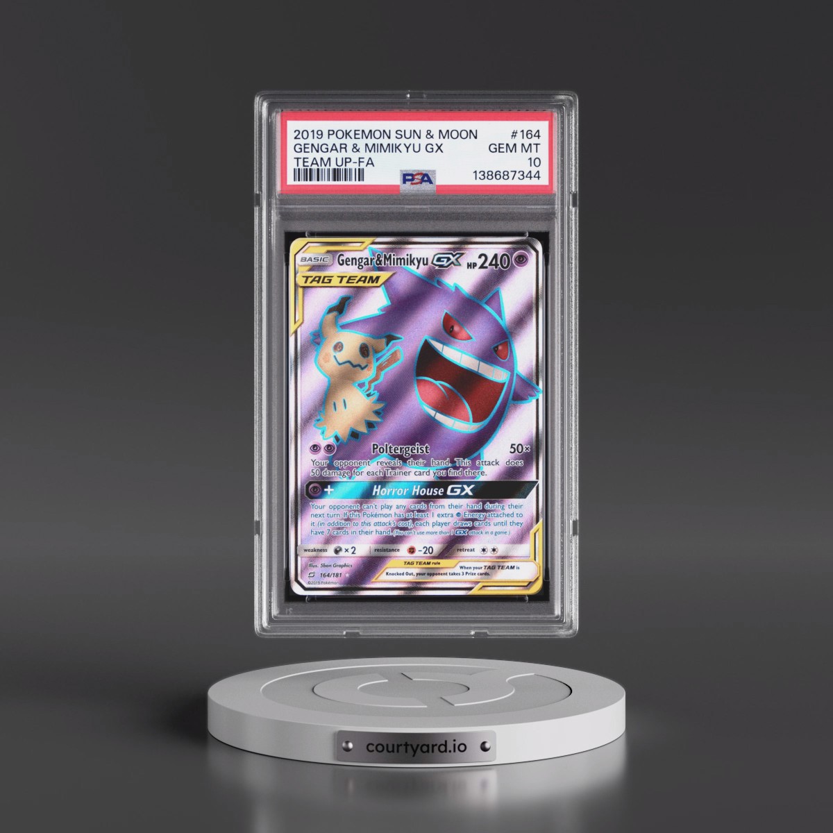 2019 Pokémon Sun & Moon Team Up #164 Gengar & Mimikyu GX - Holo Full Art (PSA 10 GEM MINT)
