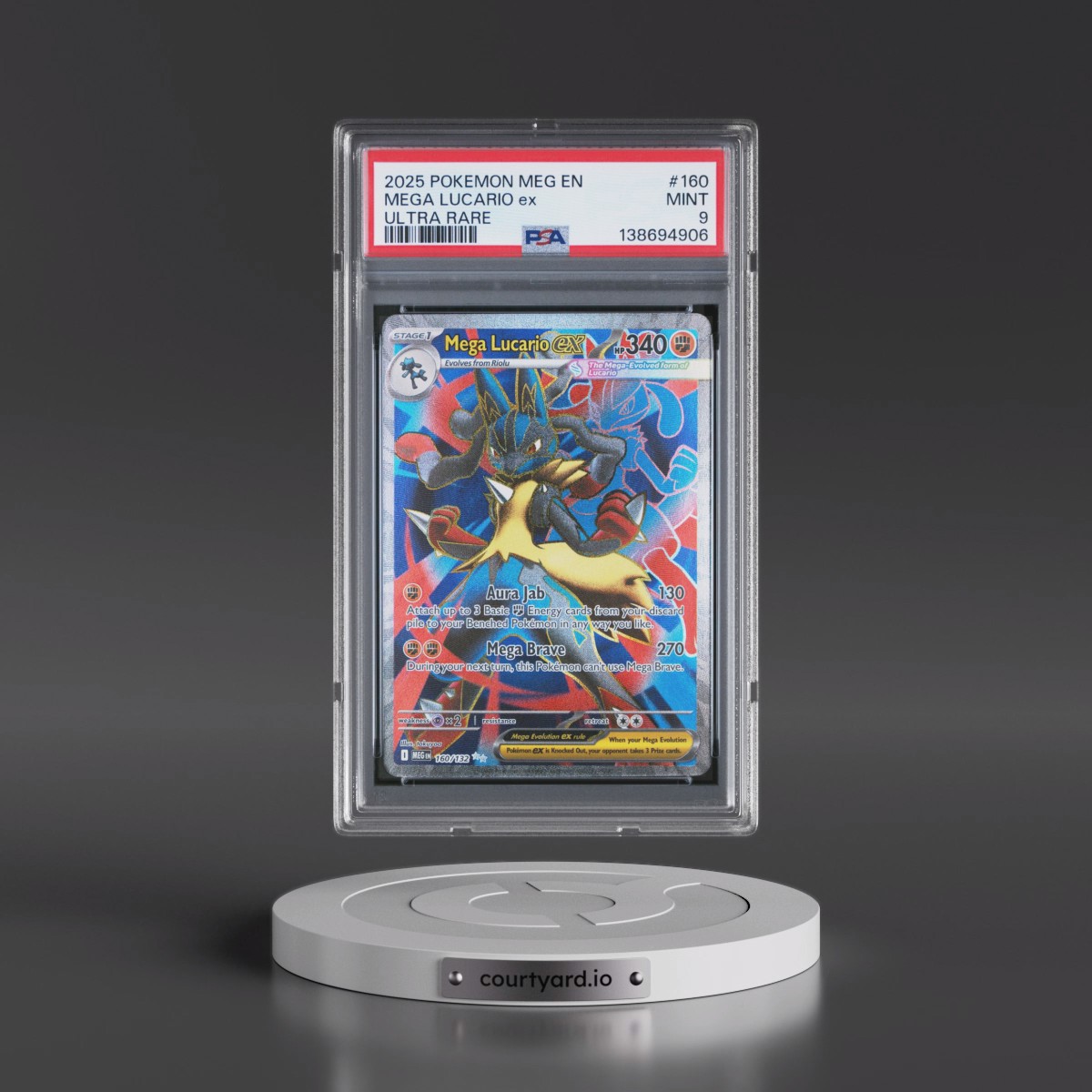 2025 Pokémon Meg EN-Mega Evolution #160 Mega Lucario EX - Holo Ultra Rare (PSA 9 MINT)