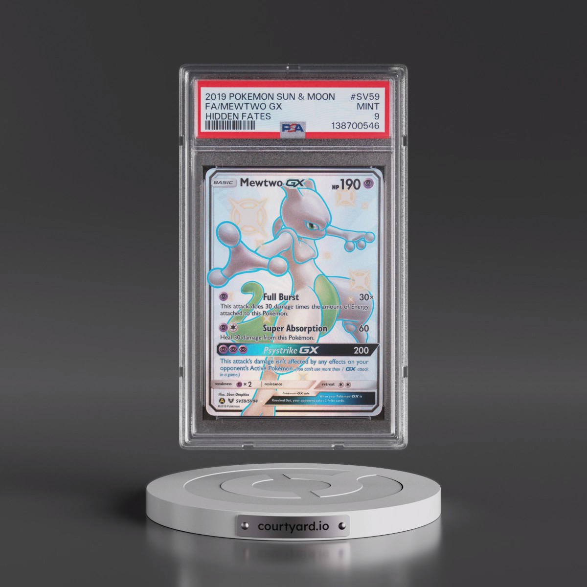 2019 Pokémon Sun & Moon Hidden Fates #SV59 Mewtwo GX - Holo Full Art (PSA 9 MINT)