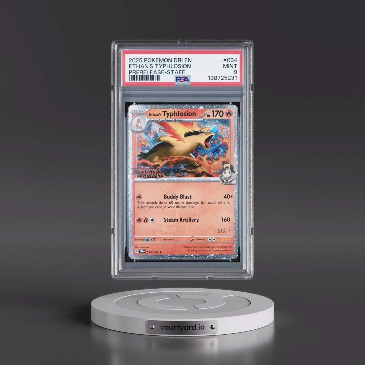 2025 Pokémon Dri EN-Destined Rivals #034 Ethan's Typhlosion - Prerelease-Staff (PSA 9 MINT)