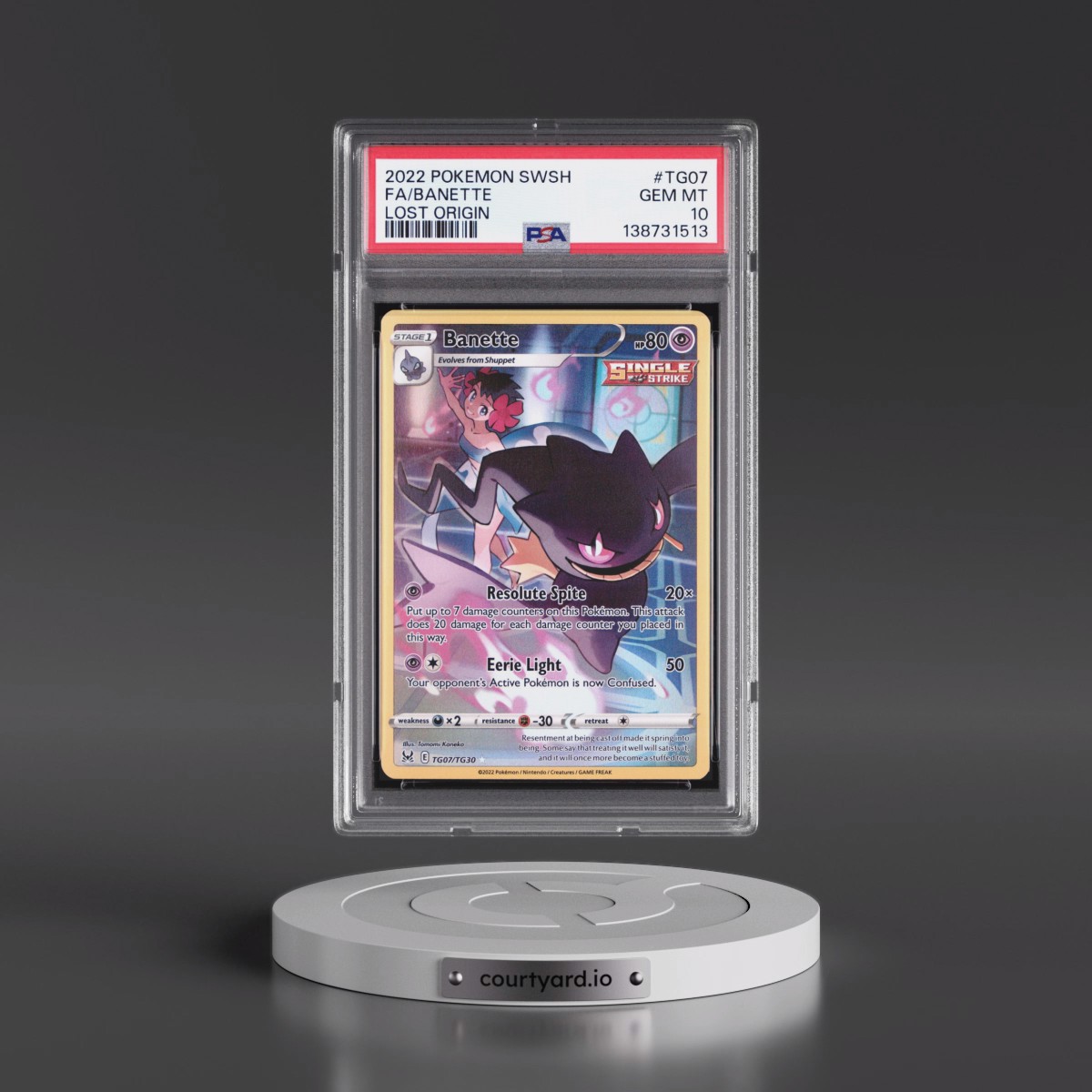 2022 Pokémon Sword & Shield Lost Origin #TG07 Banette - Full Art (PSA 10 GEM MINT)