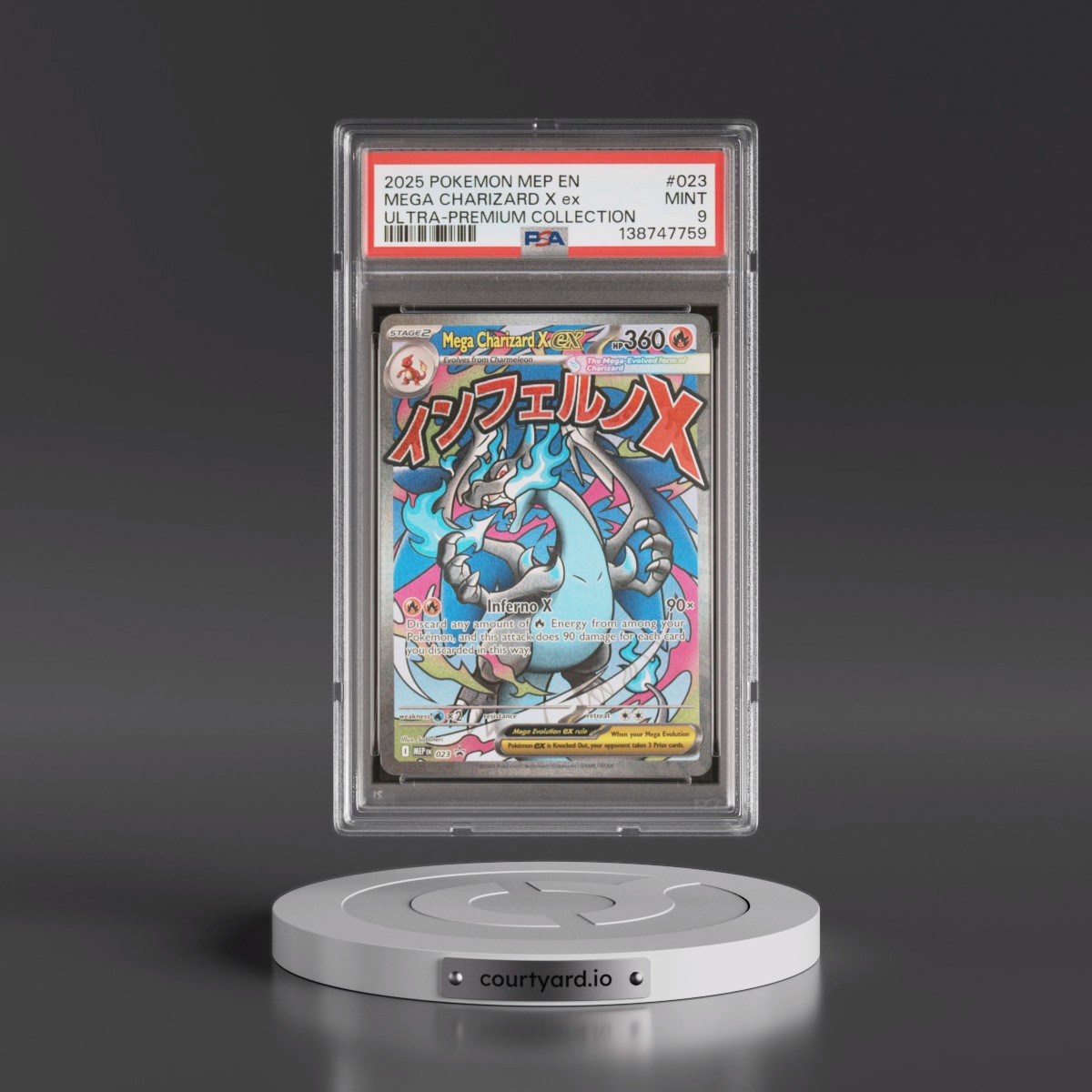 2025 Pokémon Mep EN-Me Black Star Promo #023 Mega Charizard X EX - Holo Mega Charizard X EX Ultra-Premium Collection (PSA 9 MINT)