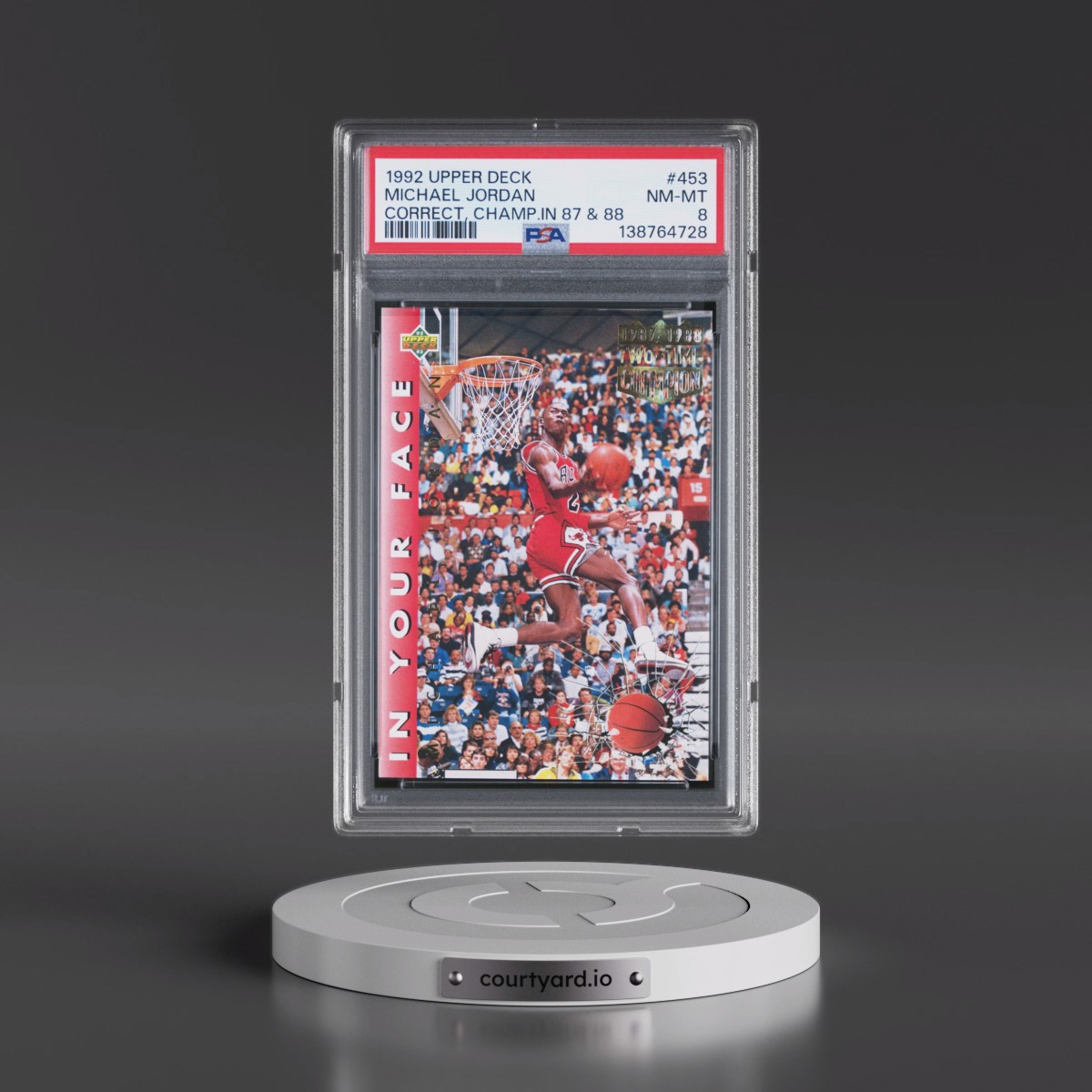 1992 Upper Deck #453 Michael Jordan - Correct, Champ.in 87 & 88 (PSA 8 NM-MT)