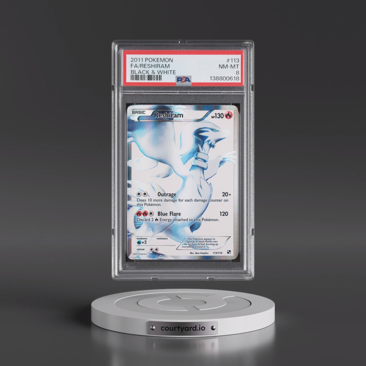 2011 Pokémon Black & White #113 Reshiram - Full Art (PSA 8 NM-MT)