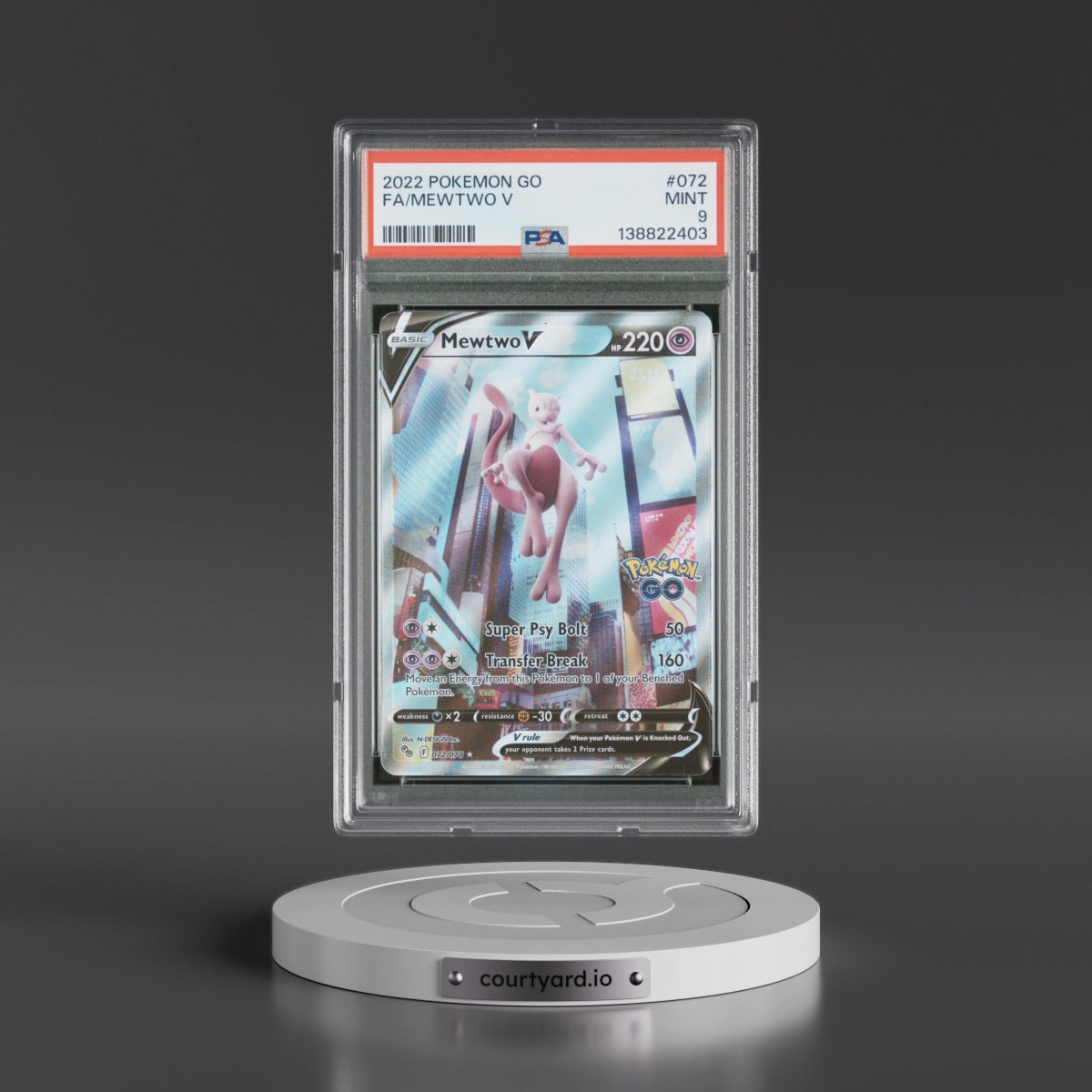 2022 Pokémon Go #072 Mewtwo V - Holo Full Art (PSA 9 MINT)