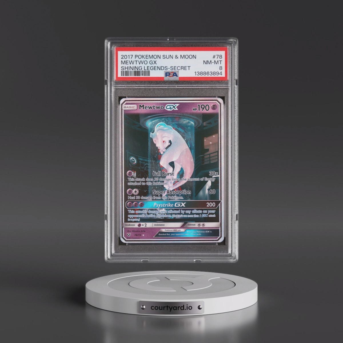 2017 Pokémon Sun & Moon Shining Legends #78 Mewtwo GX - Holo Secret (PSA 8 NM-MT)