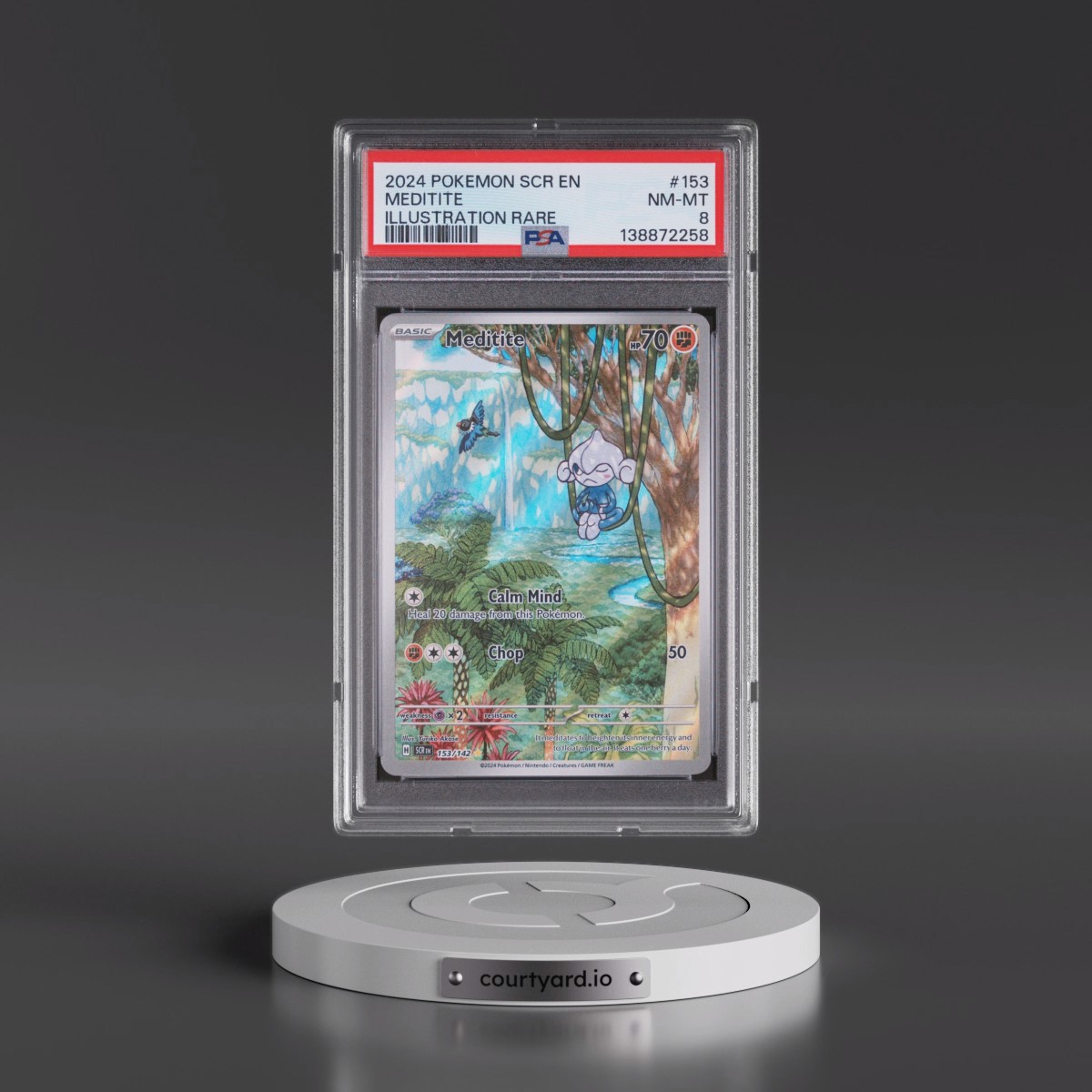 2024 Pokémon Scr EN-Stellar Crown #153 Meditite - Illustration Rare (PSA 8 NM-MT)