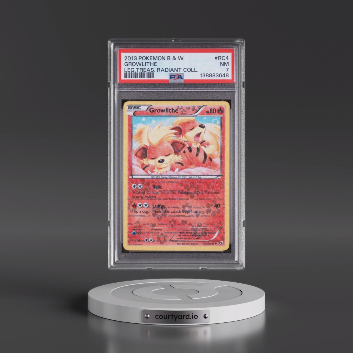 2013 Pokémon Black & White Legendary Treasures Radiant Collection #RC4 Growlithe (PSA 7 NM)