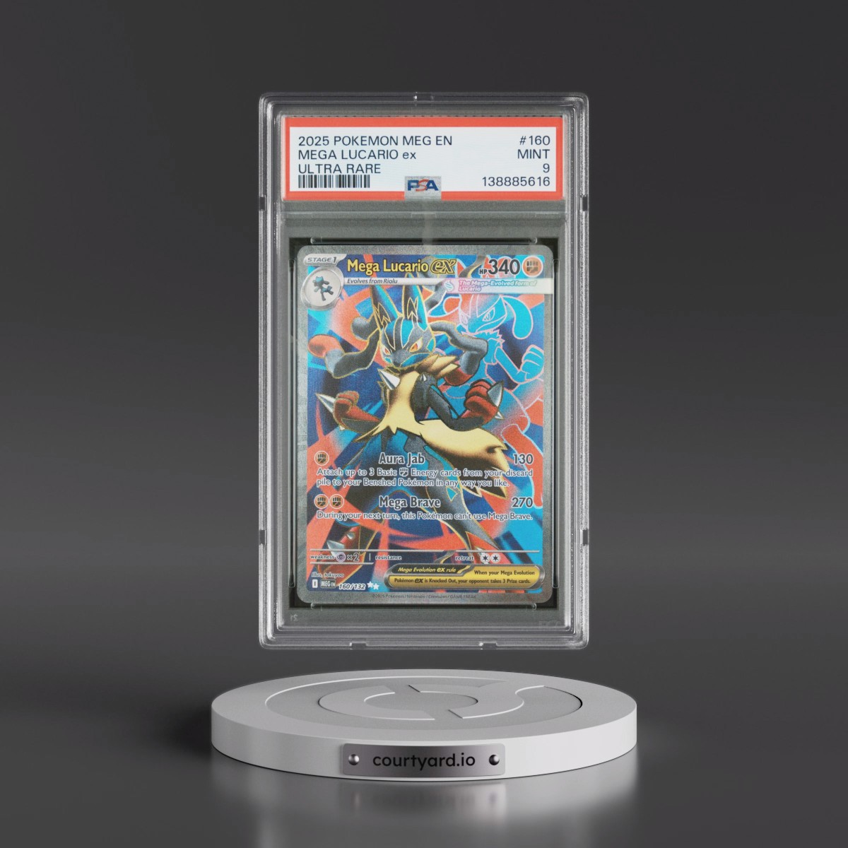 2025 Pokémon Meg EN-Mega Evolution #160 Mega Lucario EX - Holo Ultra Rare (PSA 9 MINT)
