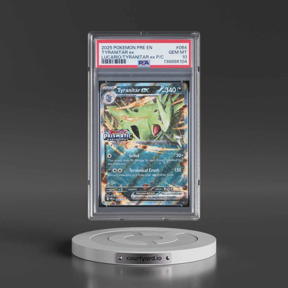 2025 Pokémon Pre EN-Prismatic Evolutions #064 Tyranitar EX - Holo Lucario EX & Tyranitar EX Premium Collection (PSA 10 GEM MINT)
