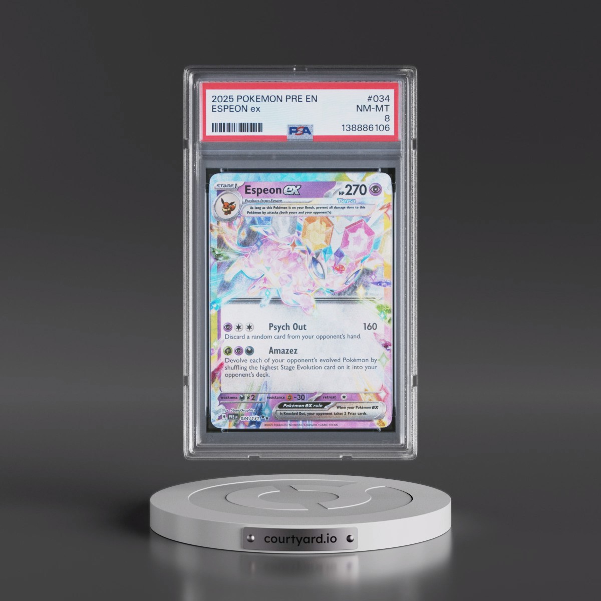 2025 Pokémon Pre EN-Prismatic Evolutions #034 Espeon EX - Holo (PSA 8 NM-MT)