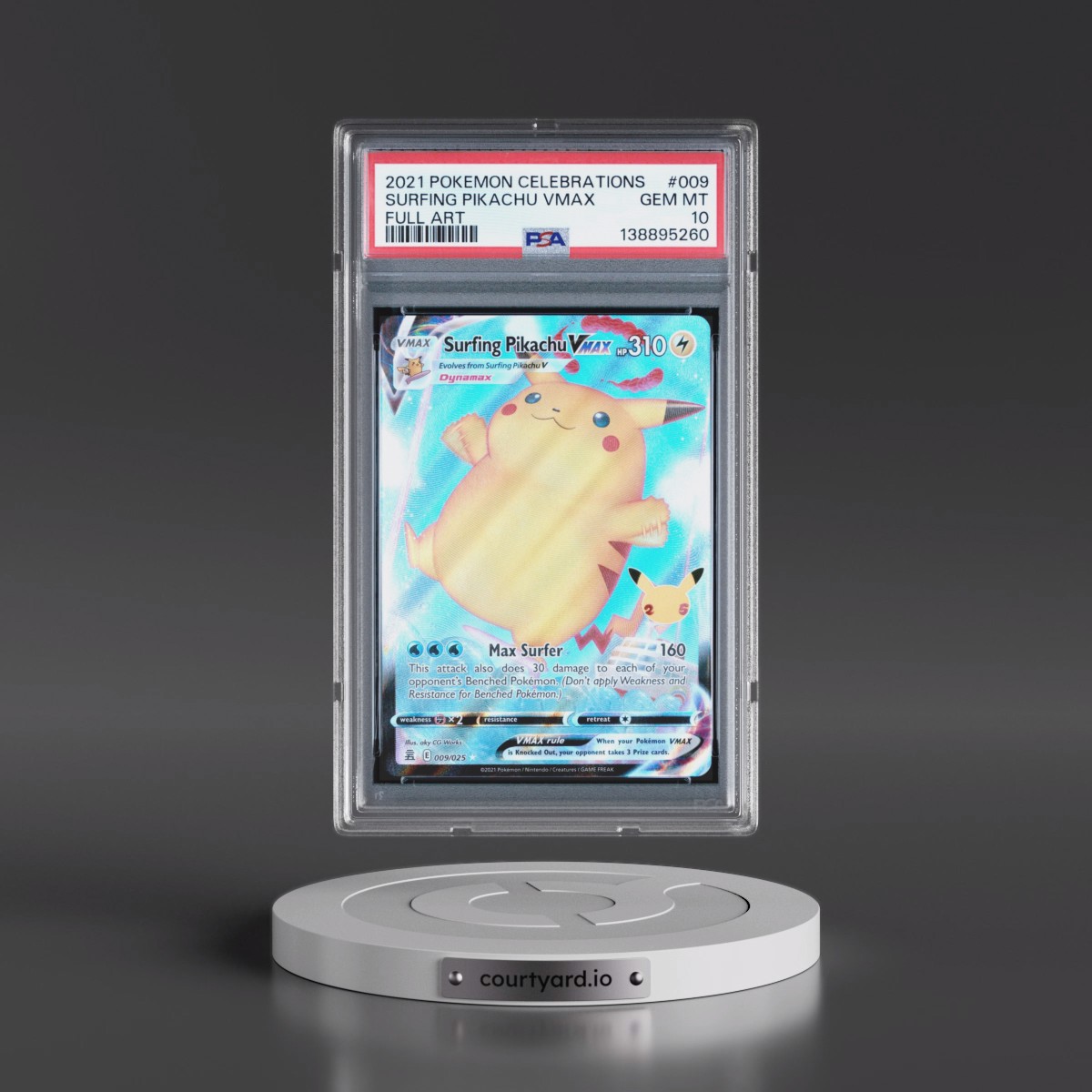 2021 Pokémon Celebrations #009 Surfing Pikachu Vmax - Full Art (PSA 10 GEM MINT)