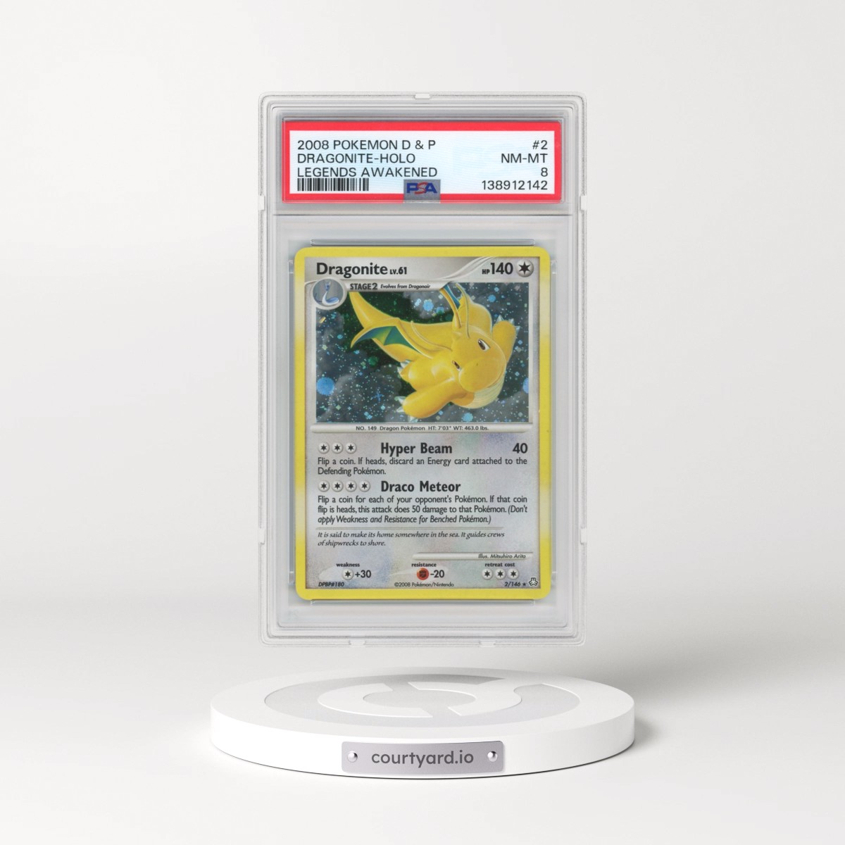 2008 Pokémon Diamond & Pearl Legends Awakened #2 Dragonite - Holo (PSA 8 NM-MT)
