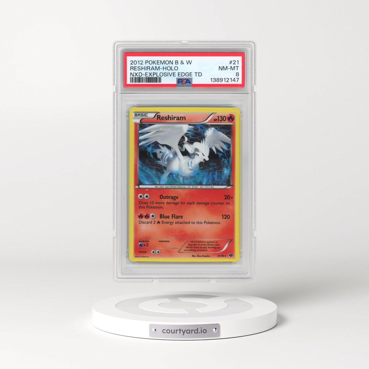 2012 Pokémon Black & White Next Destinies #21 Reshiram - Holo Explosive Edge Theme Deck (PSA 8 NM-MT)