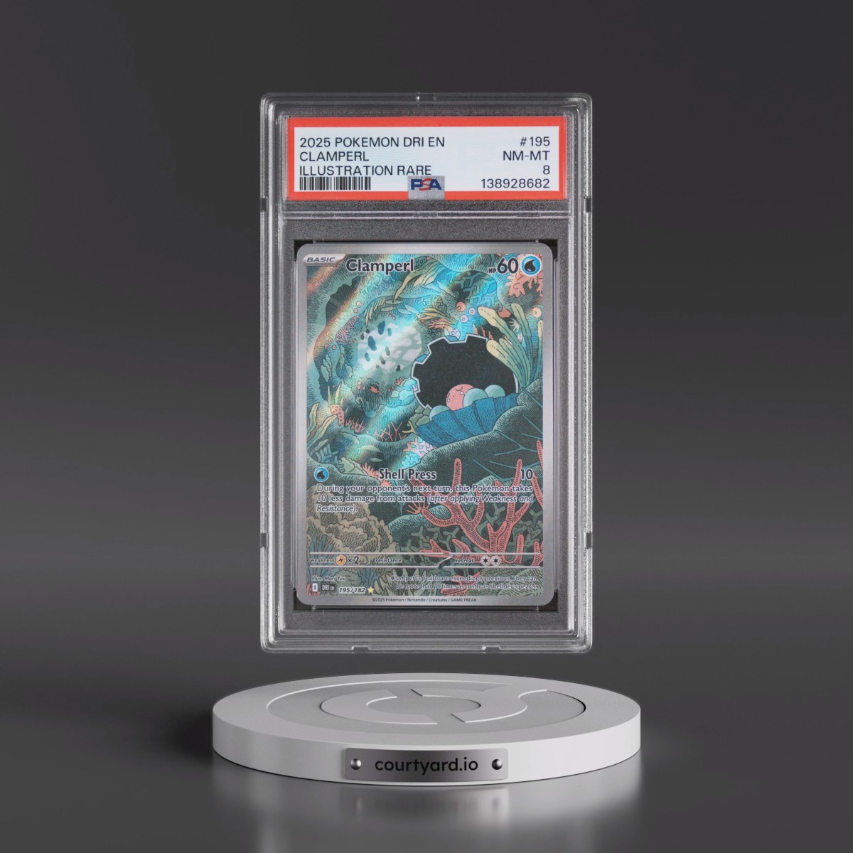 2025 Pokémon Dri EN-Destined Rivals #195 Clamperl - Illustration Rare (PSA 8 NM-MT)