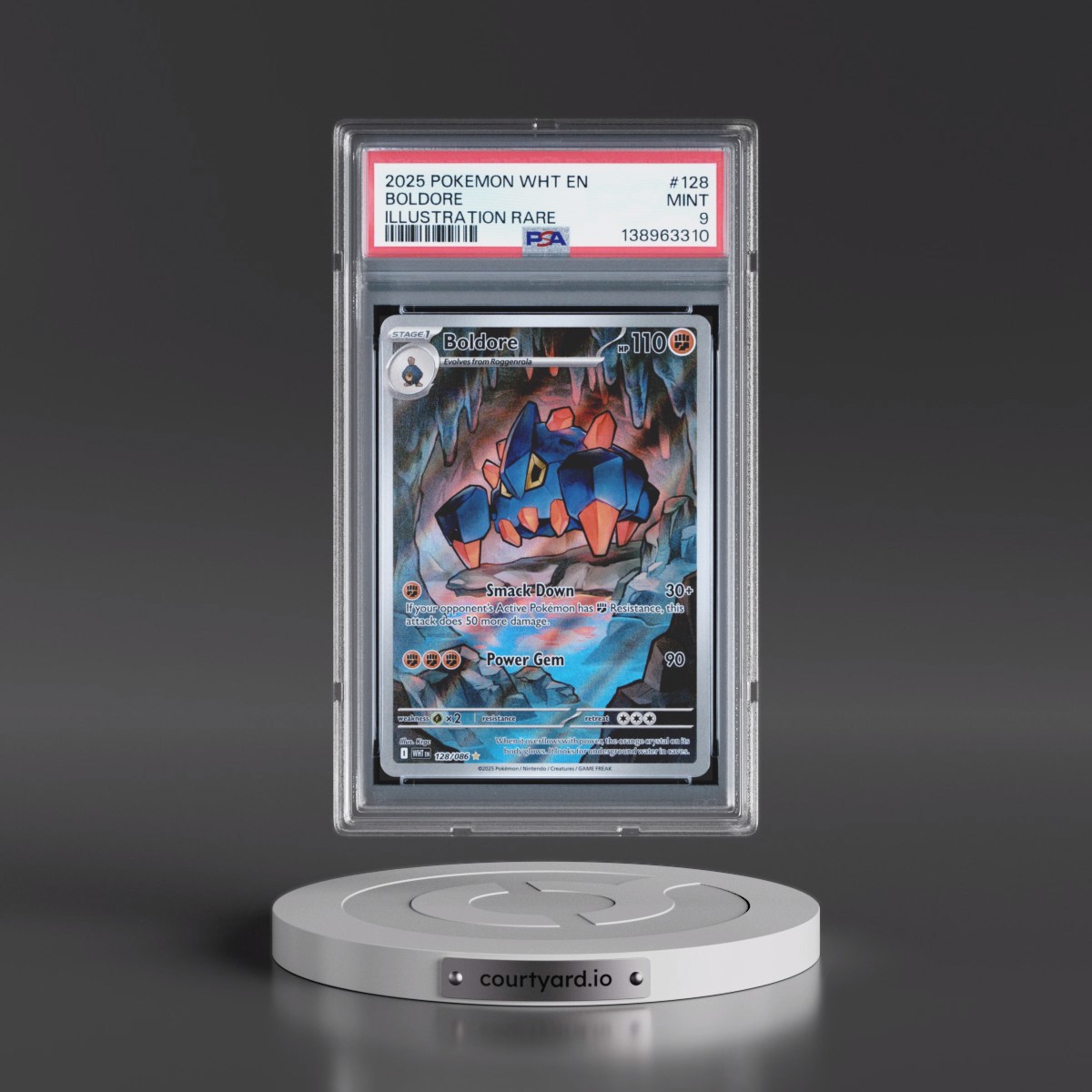 2025 Pokémon Wht EN-White Flare #128 Boldore - Illustration Rare (PSA 9 MINT)