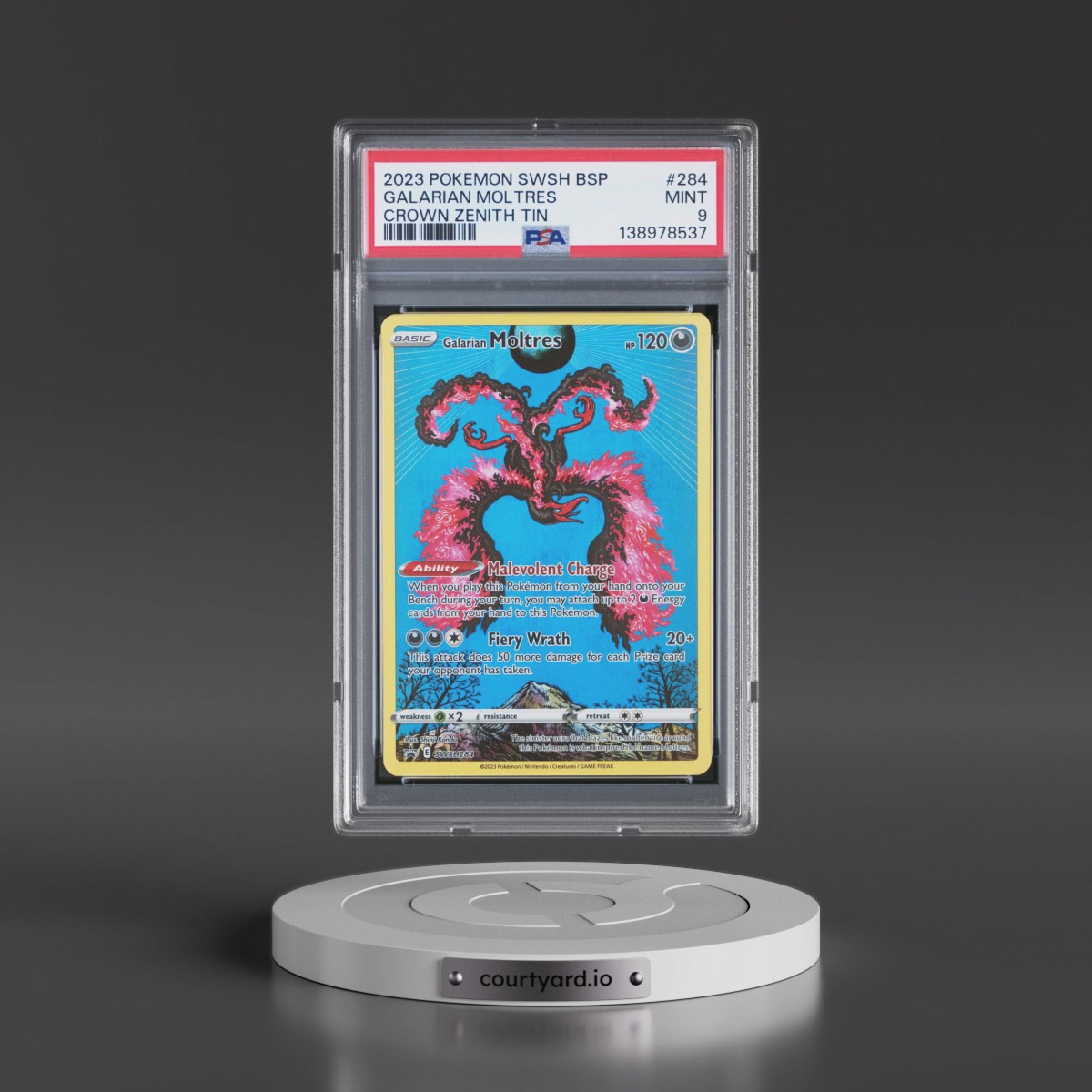 2023 Pokémon Swsh Black Star Promo #284 Galarian Moltres - Crown Zenith Tin (PSA 9 MINT)