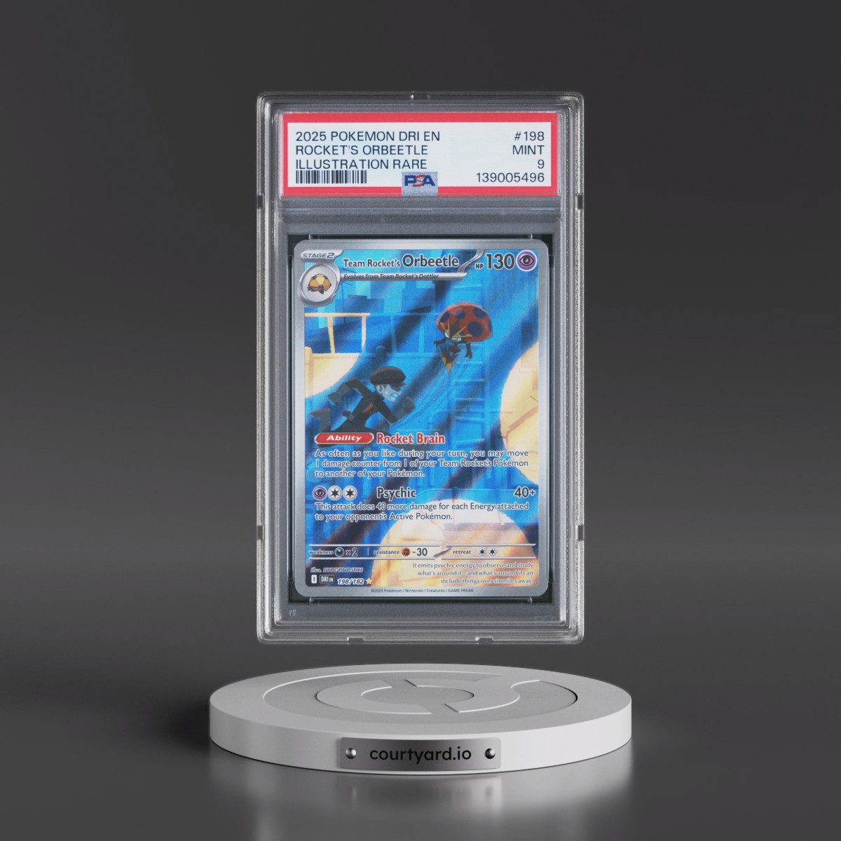 2025 Pokémon Dri EN-Destined Rivals #198 Team Rocket's Orbeetle - Illustration Rare (PSA 9 MINT)