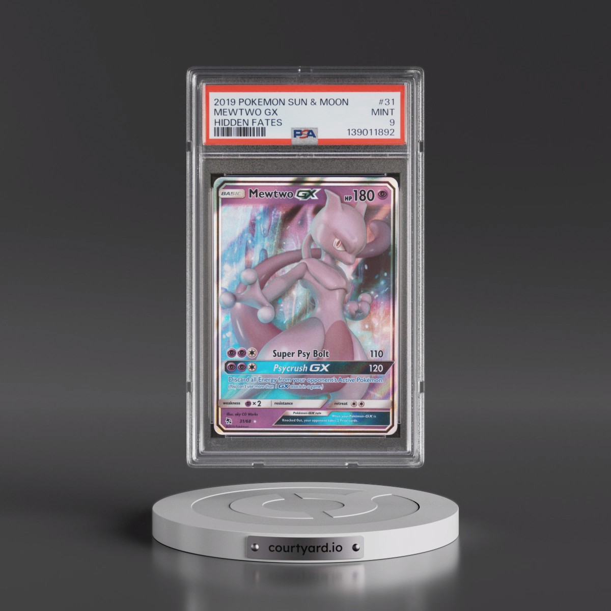 2019 Pokémon Sun & Moon Hidden Fates #31 Mewtwo GX - Holo (PSA 9 MINT)