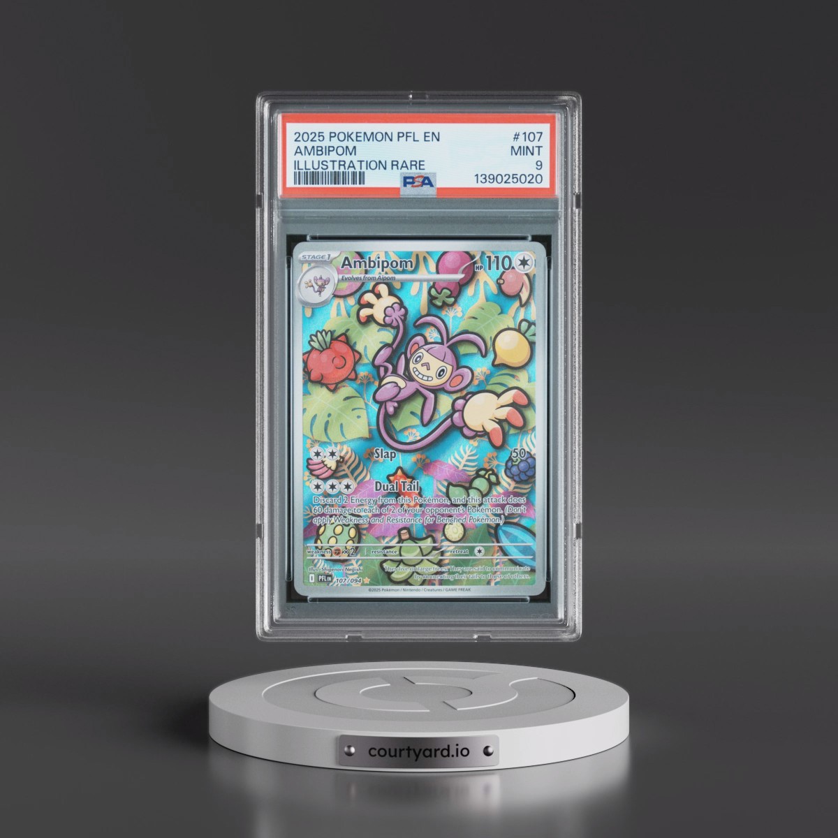 2025 Pokémon Pfl EN-Phantasmal Flames #107 Ambipom - Illustration Rare (PSA 9 MINT)
