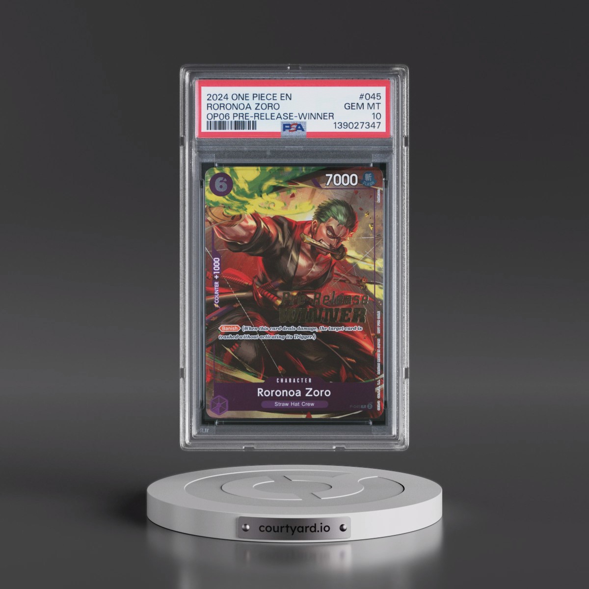 2024 One Piece Promos #045 Roronoa Zoro - Wings of the Captain Pre-Release-Winner (PSA 10 GEM MINT)