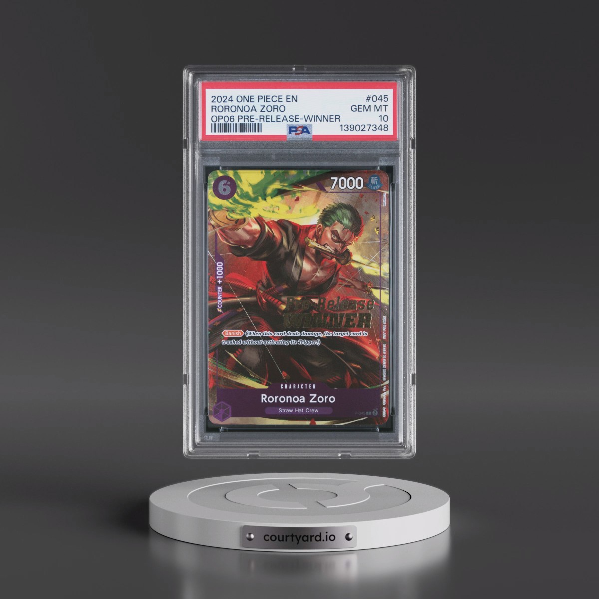 2024 One Piece Promos #045 Roronoa Zoro - Wings of the Captain Pre-Release-Winner (PSA 10 GEM MINT)
