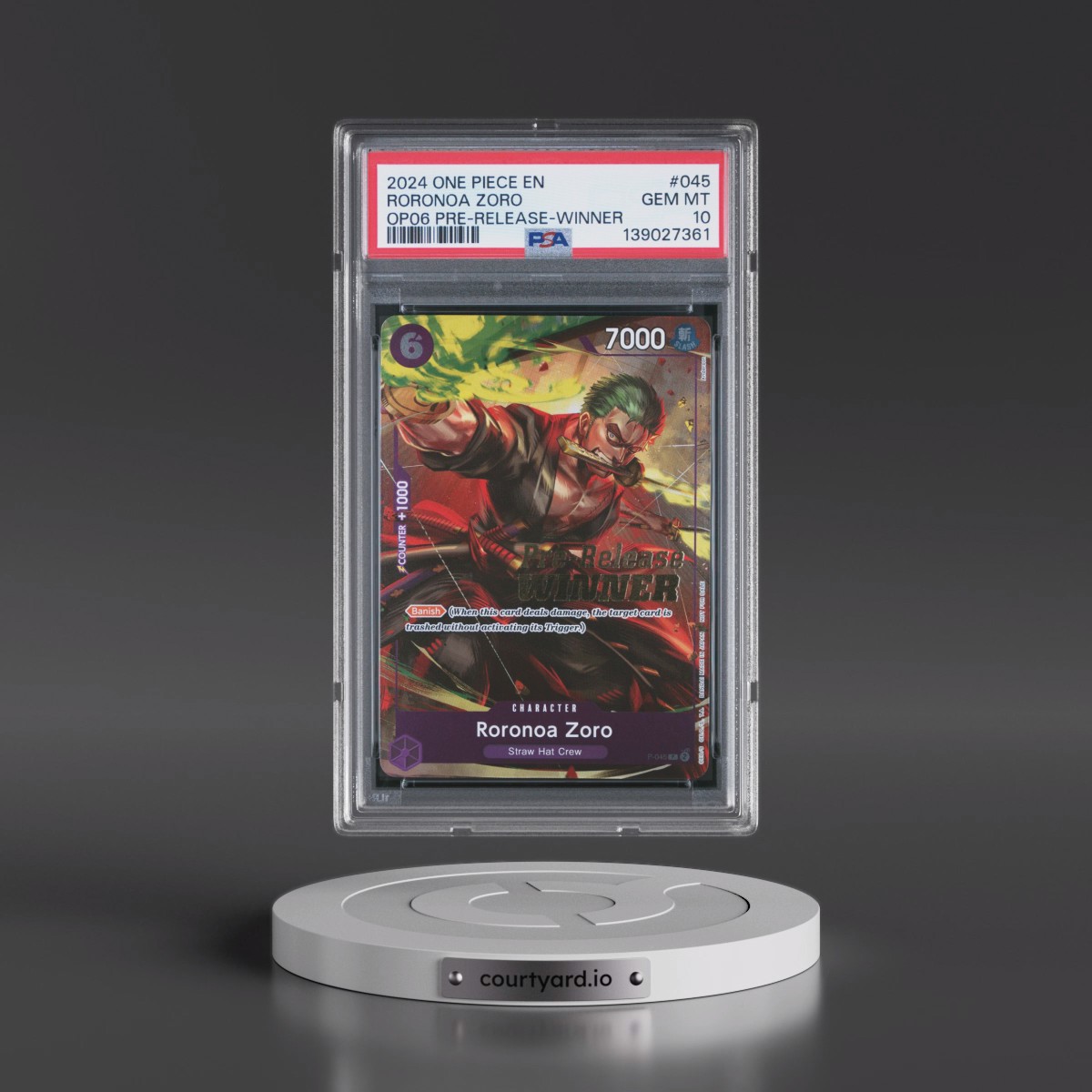 2024 One Piece Promos #045 Roronoa Zoro - Wings of the Captain Pre-Release-Winner (PSA 10 GEM MINT)