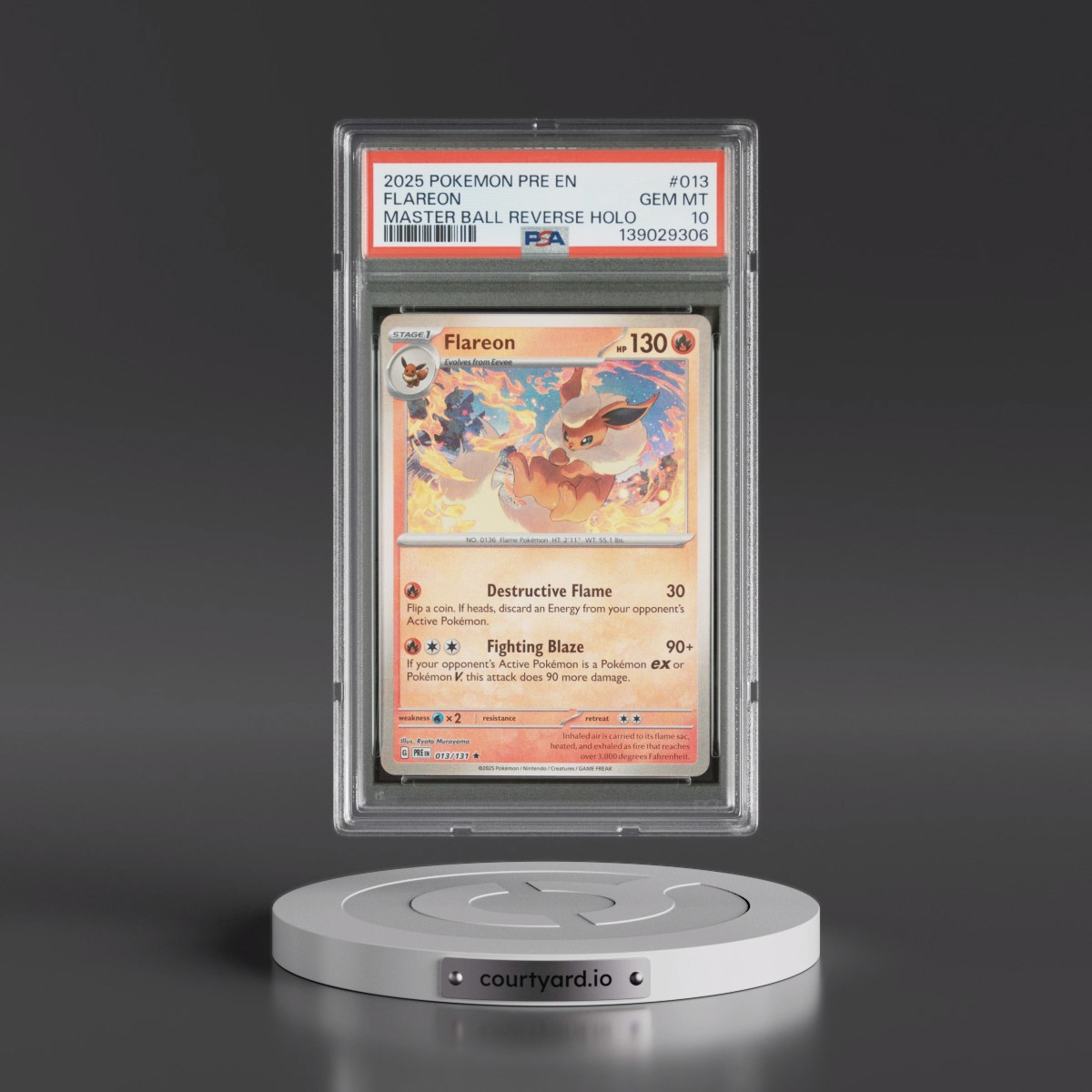 2025 Pokémon Pre EN-Prismatic Evolutions #013 Flareon - Reverse Holo Master Ball (PSA 10 GEM MINT)