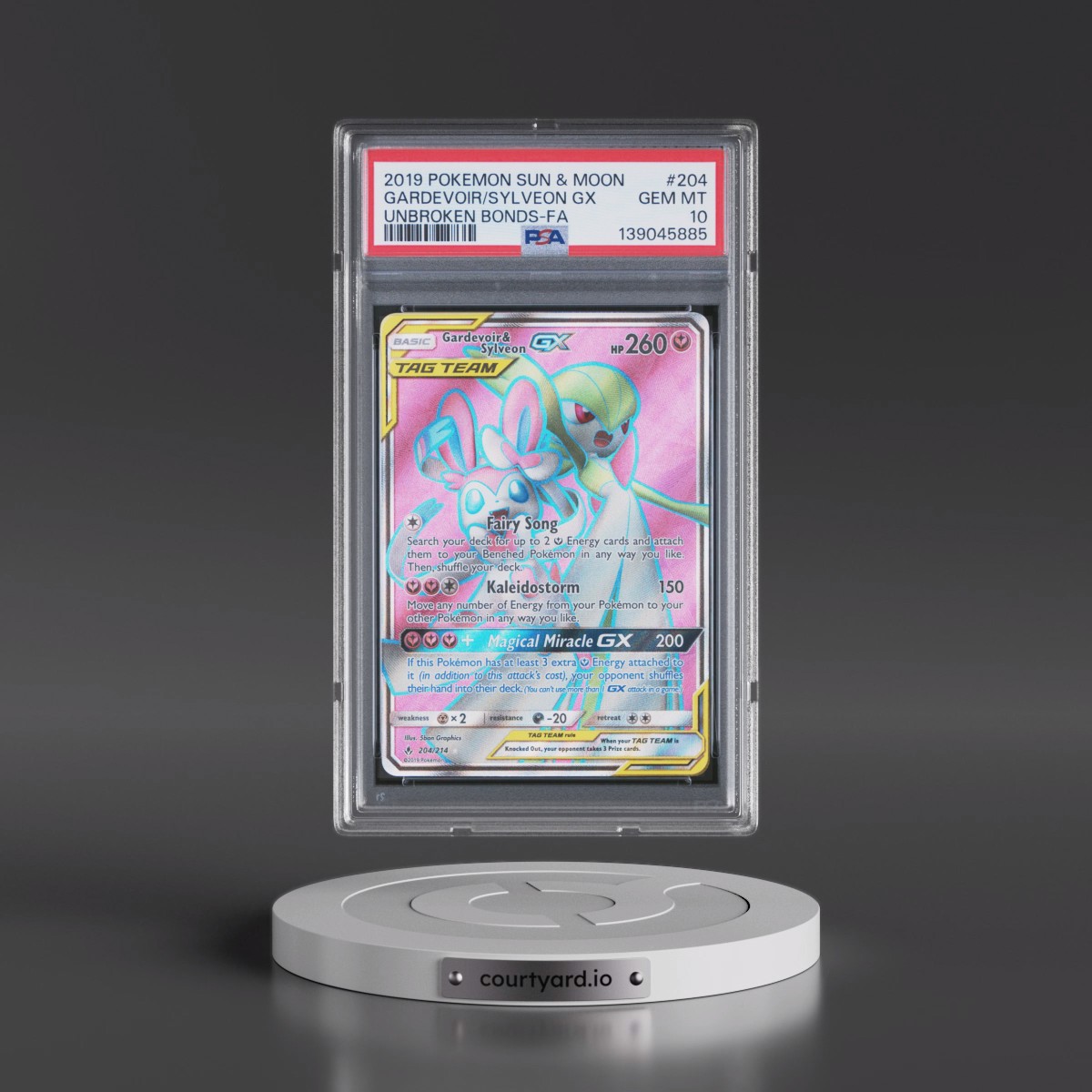 2019 Pokémon Sun & Moon Unbroken Bonds #204 Gardevoir & Sylveon GX - Holo Full Art (PSA 10 GEM MINT)