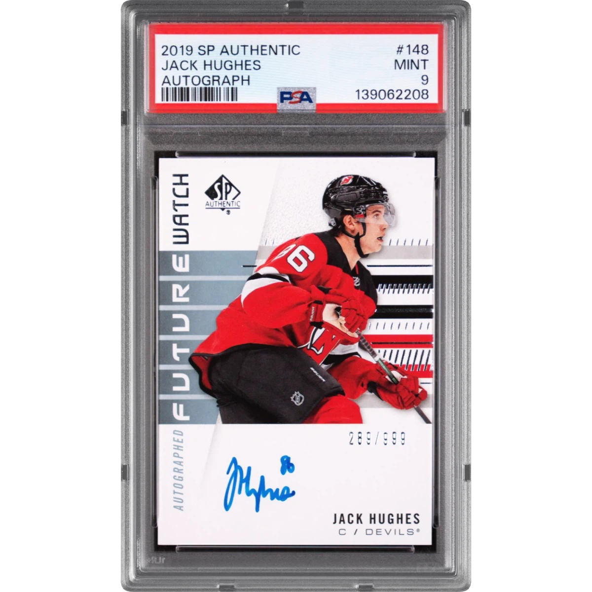 2019 SP Authentic #148 Jack Hughes - Autograph (PSA 9 MINT)