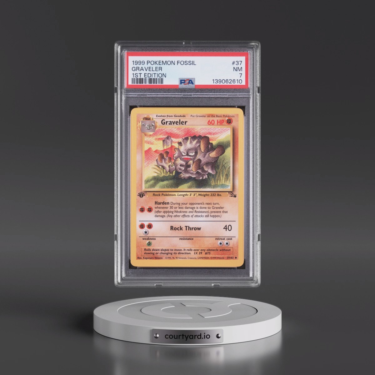 1999 Pokémon Fossil #37 Graveler - 1st Edition (PSA 7 NM)